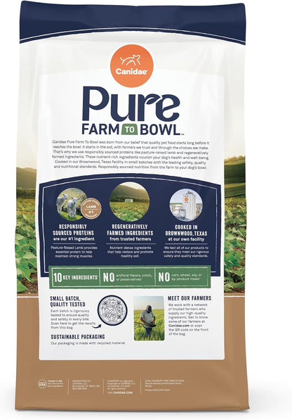 Canidae Pure Farm to Bowl Pasture-Raised Lamb & Sweet Potato, Grain-Free Dry Dog Food, Adult, 22lb