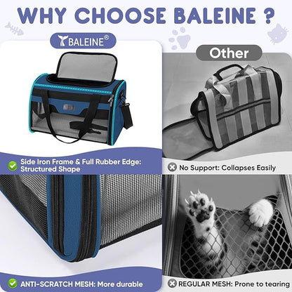 BALEINE Cat Carrier, Puppy Dog Carrier for Small Medium Pets Up to 22 Lbs, Soft-Sided Dog Travel Bag with Safety Zippers, Collapsible Pet Carrying Case (Blue, XL, 19"x12"x12")