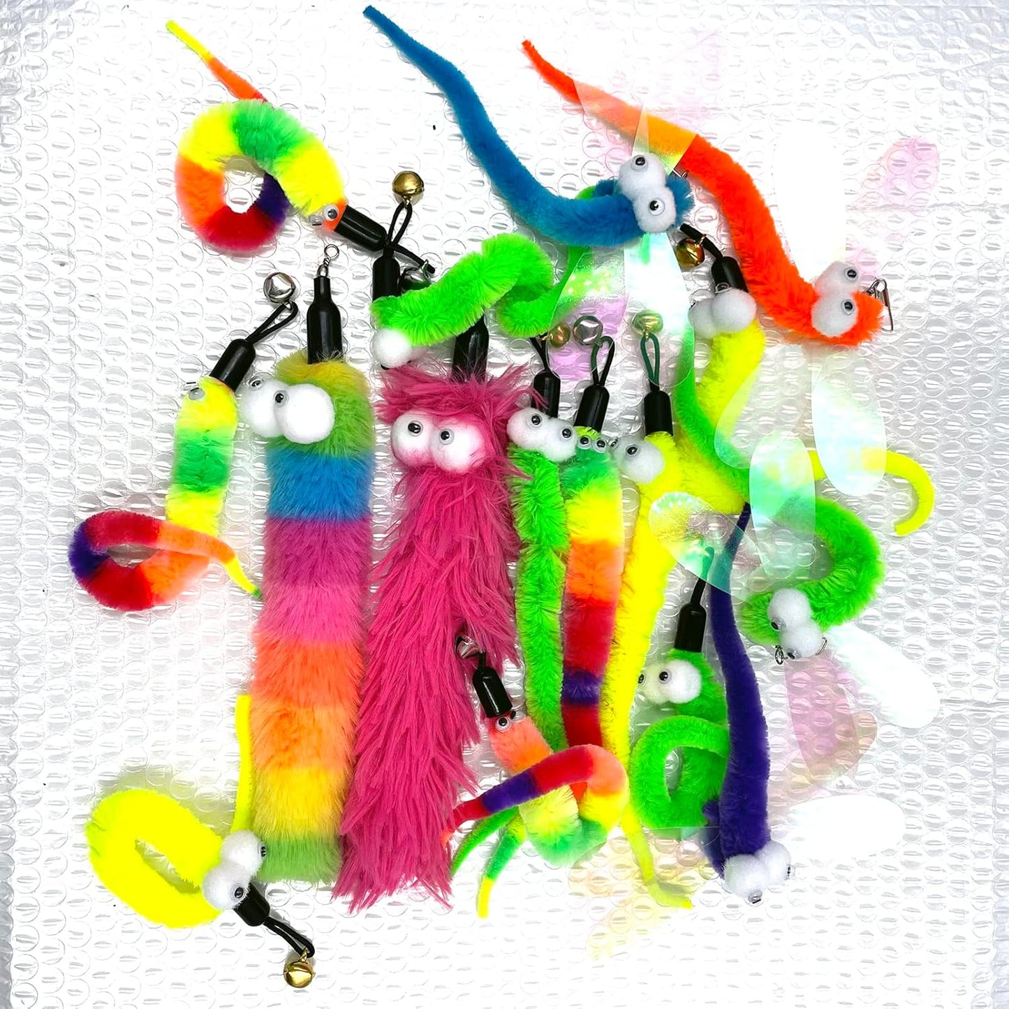 Cat Worm Teaser Toys Wand Attachments Fishing Pole Toy Refill - 16pcs Assorted Cat Worms