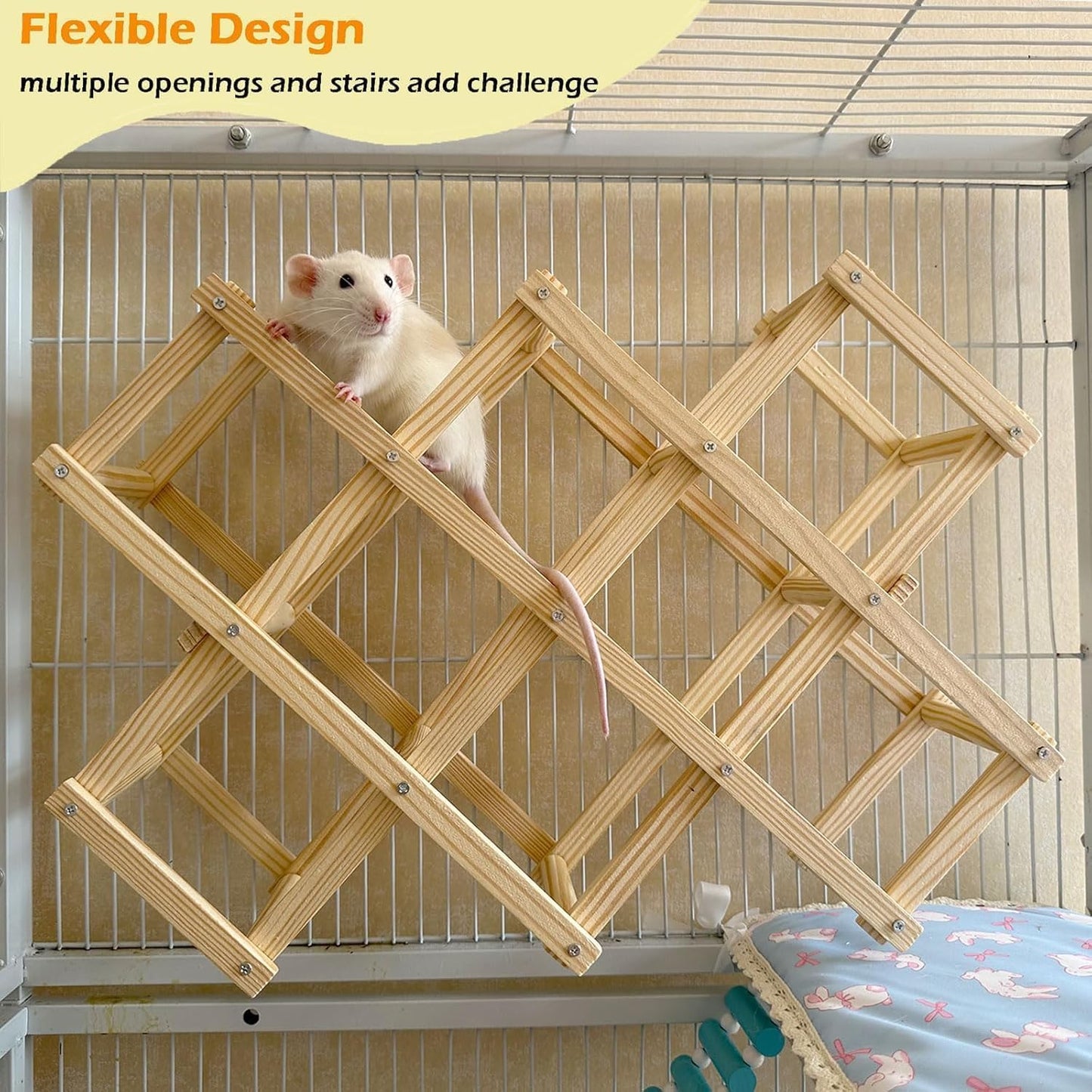 Wooden Rat Climbing Toys, Natural Pet Rat Cage Accessories Climbing Ladder, Fancy Rats Enrichment Toy Activities, Hanging Rodent Toys for Pet Rats in Cage Playing Chewing (L, 1pc)