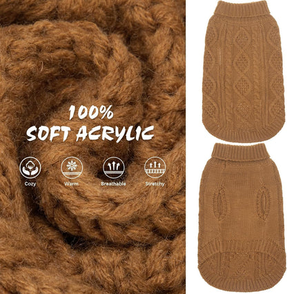 BINGPET Thermal Knitted Dog Sweater for Small Medium Large Dogs,Winter Dog Cat Coat Warm Sweartershirts Outfits,Classic Cable Knit Turtleneck Pullover Dog Jumper Coat Warm Sweartershirts