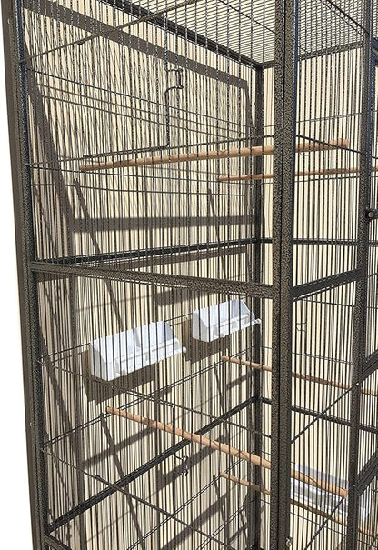 76" Extra Large Double Stackable Wrought Iron Breeding Bird Parrot Cockatiel Conure Breeder Flight Cage Double Feeder Cups Side Breeding Doors Eash Clean Pull Out Tray with Detachable Rolling Stand