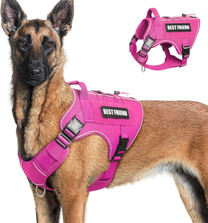 Tactical Dog Harness for Large Dogs,No Pull Military Dog Vest with Handle,Reflective Heavy Duty Pet Harness for Walking Hiking Training Pink L