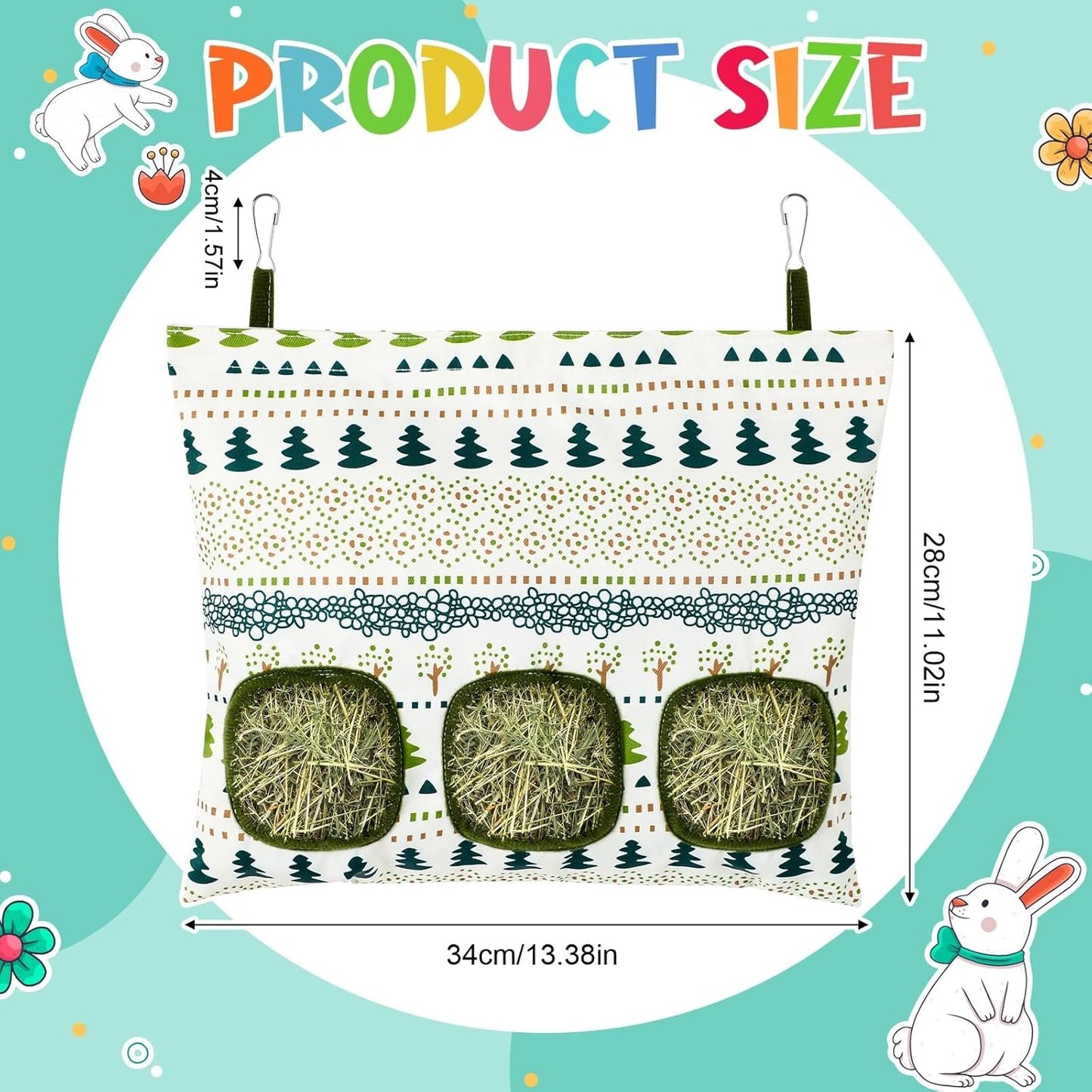 UPINS 2 Hay Bag for Rabbits 3-Hole Guinea Pig Hay Bags Hanging Hay Feeder, Hay Feeder for Rabbits Small Pets Chinchillas Hamstersand Animals