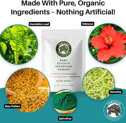 Premium Baby Sulcata Tortoise Food Powder with Calcium | Complete Diet for Baby Sulcata Tortoises | High Fiber, Low Protein with Probiotics for Growth & Shell Health | 4.5 oz Bag | 30-Day Supply