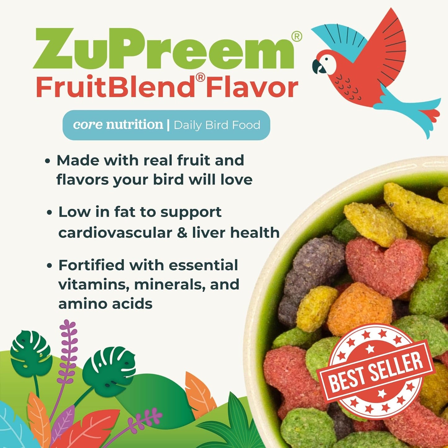 ZuPreem FruitBlend Flavor Pellets Bird Food for Parrots and Conures, 3.5 lb (Pack of 2) - Daily Blend Made in USA for Caiques, African Greys, Senegals, Amazons, Eclectus, Small Cockatoos