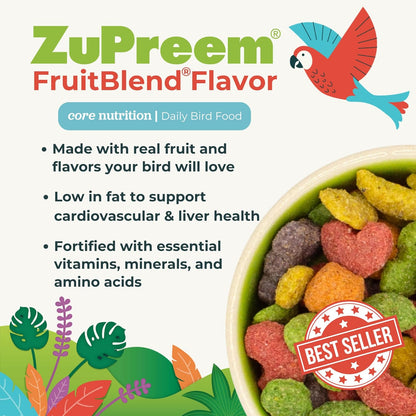 ZuPreem FruitBlend Flavor Pellets Bird Food for Parrots and Conures, 3.5 lb (Pack of 2) - Daily Blend Made in USA for Caiques, African Greys, Senegals, Amazons, Eclectus, Small Cockatoos