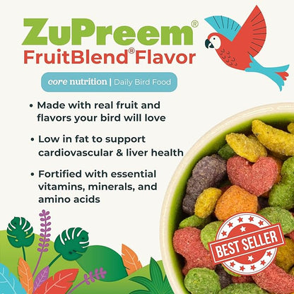 ZuPreem FruitBlend Bird Pellets, Daily Bird Food for Parrot, Conure, Caique, African Grey, Eclectus, Small Cockatoo, Core Nutrition for Medium Large Birds, Parrot Food (ML, 3.5 lbs)