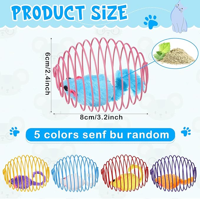 Jecery 5 Pcs Halloween Cat Spring Balls Toys Stretchable Rolling Balls Colorful Playful Coils Interactive Spring Action Toy Caged Rats for Kitten Cat Pet Supplies(Catnip Rats,Multicolor,5 Pcs)