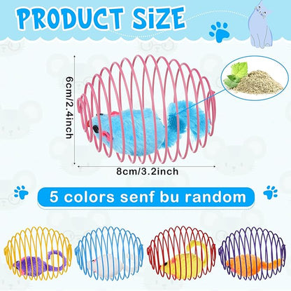Jecery 5 Pcs Halloween Cat Spring Balls Toys Stretchable Rolling Balls Colorful Playful Coils Interactive Spring Action Toy Caged Rats for Kitten Cat Pet Supplies(Catnip Rats,Multicolor,5 Pcs)