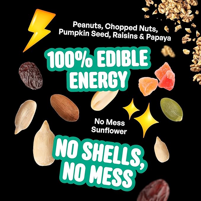 No Mess with Fruit Wild Bird Seed – 10 lb. 100% Edible Shell-Free Blend with Sunflower Hearts, Peanuts, Tree Nuts, Pumpkin Seed & Real Fruit – No Waste Bird Seed for Outside Feeders