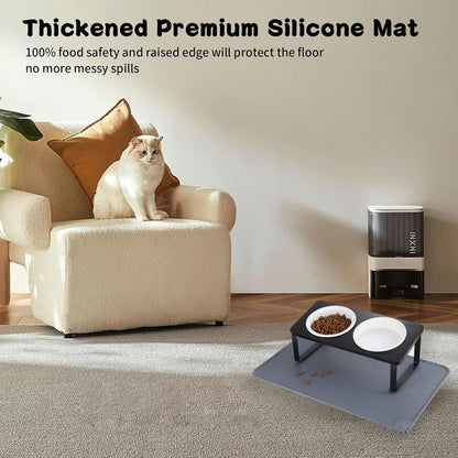 Elevated Whisker Friendly Cat Bowls, 15 Tilted Stand Anti Vomiting Raised Dishes for Food and Water,2 Ceramic Bowls for Cats and Puppy,Black