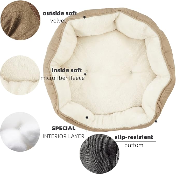 Asvin Small Dog Bed for Small Dogs, Cat Beds for Indoor Cats, Pet Bed for Puppy and Kitty, Extra Soft & Machine Washable with Anti-Slip & Water-Resistant Oxford Bottom, Light Brown, 20 inches