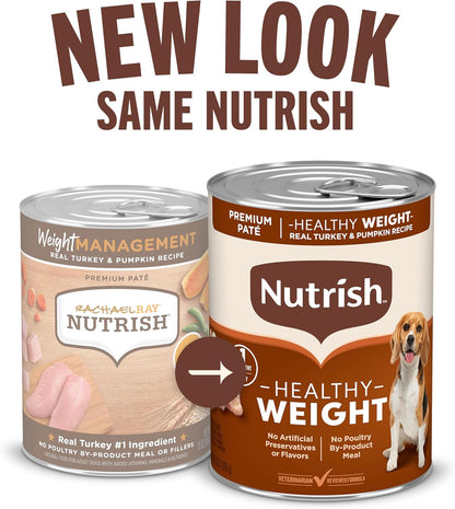 Nutrish Rachael Ray Weight Management Wet Dog Food Premium Paté Real Turkey & Pumpkin Recipe, 13 oz. Can, 12 Count