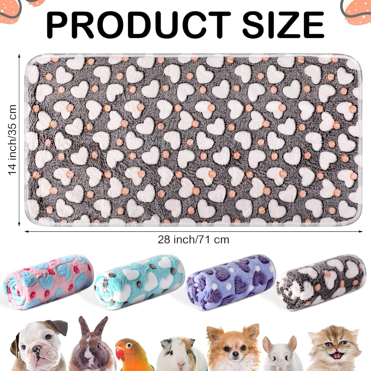 Tudomro 8 Pcs Guinea Pig Blankets Absorbent Washable Animal Fleece Bedding Cage Liners Waterproof Reusable Pet Pee Sleep Mat Pad Cover for Chinchilla Hamster Ferret(Heart,14 x 28 Inch)