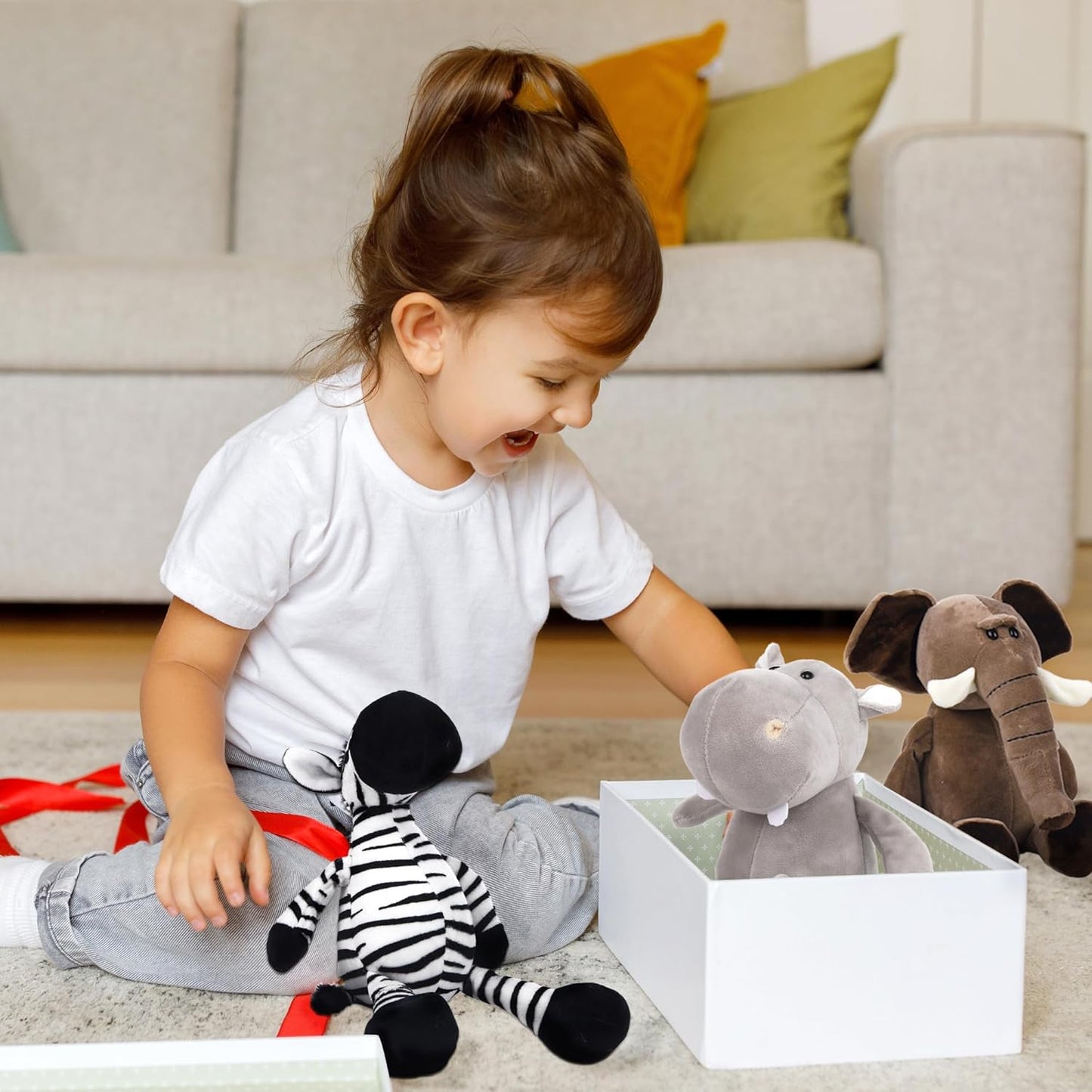 Elcoho 8 Pieces Safari Stuffed Animals Plush Jungle Animal Toys 9.8 Inch Zoo Stuffed Animals Set Cute Plush Toys for Animal Themed Parties Teacher Student Award, 8 Styles