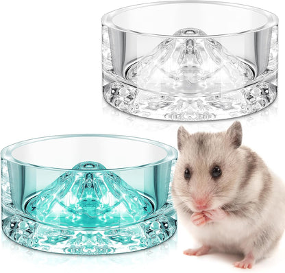 Baderke 2 Pcs Hamster Water Bowls Glass Hamster Food Bowls 35ml Mountain Style Drinking Container Anti Turning for Guinea Pig Gerbils Mice Rats Chinchilla Small Pets(Clear and Green)