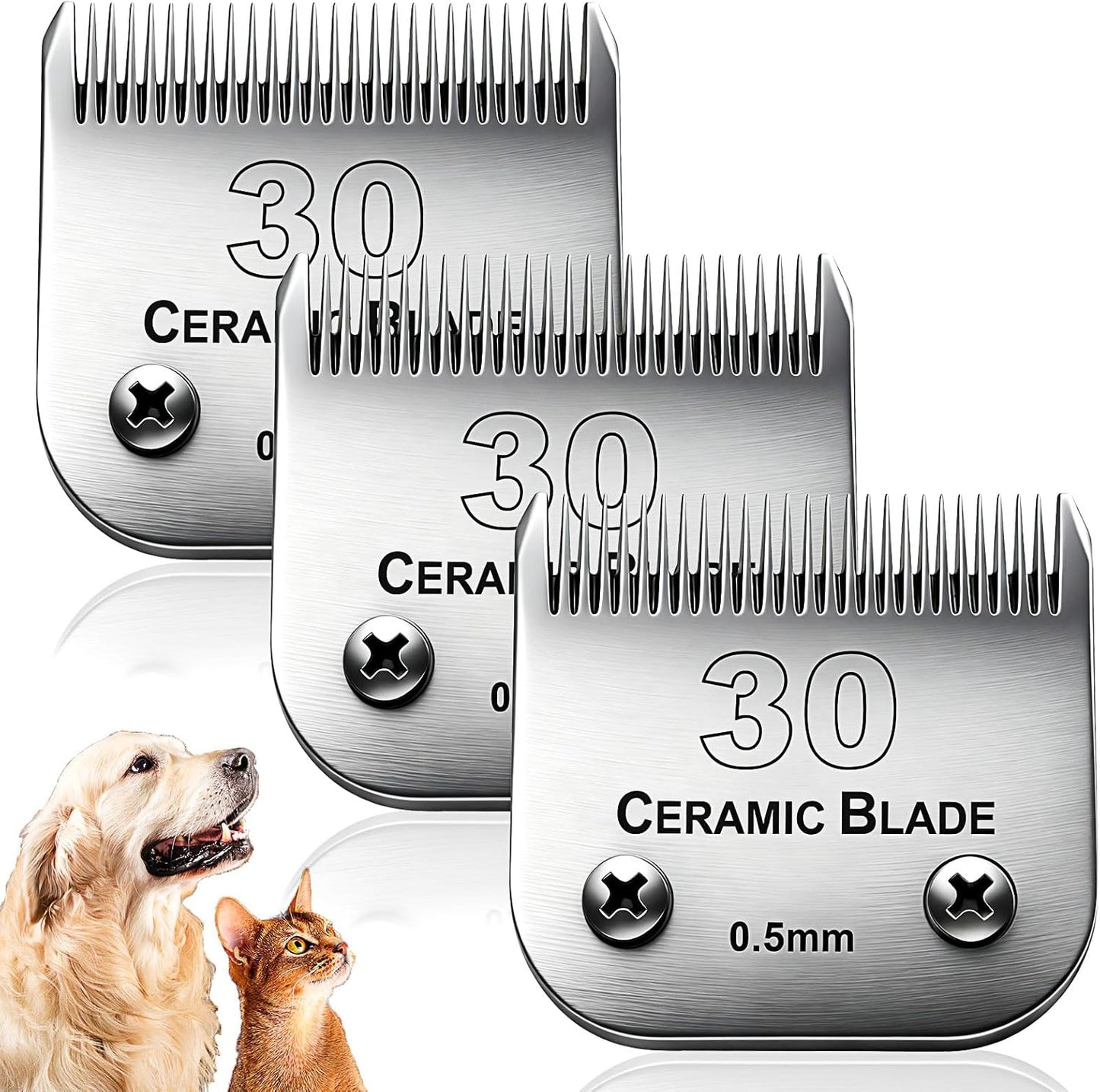 Dog Grooming Replacement Blades Compatible with Andis Dog Clipper, Dog Clipper Blades Compatible with Oster A5,Wahl KM-10 Series Dog Clipper,#30 Blades (0.5mm)