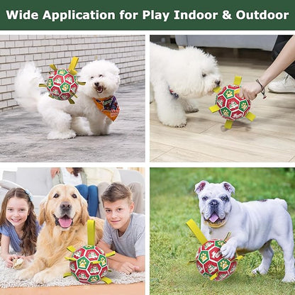 QDAN Christmas Dog Toys Balls, Puppy Toys, Soccer Ball with Straps (8 Inch)