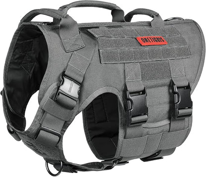 OneTigris Large Tactical Dog Harness, No Pulling Adjustable Dog Vest Harness, Heavy Duty Dog Harness with Handle, Large Hook and Loop Panels for Patch Grey