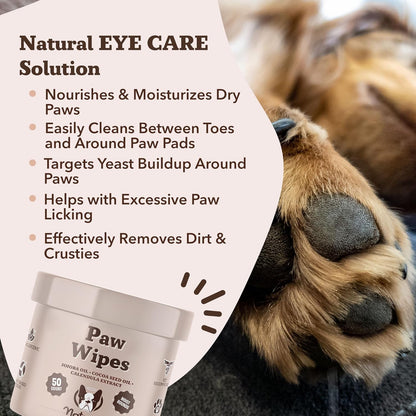 Natural Dog Paw Wipes -50 Ct- Organic, Vegan Pet Paw Wipes for Dogs, Eco-Friendly Dog Paw Wipes for Dogs, Ideal for Removing Dirt, Allergens & Moisturizes Dry Cracked Paws, Coconut Oil & Cocoa Butter