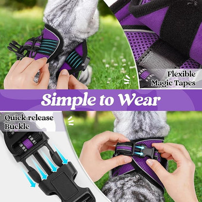 rabbitgoo Cat Harness and Leash Set for Walking Escape Proof, Adjustable Soft Kittens Vest with Reflective Strip for Cats, Comfortable Outdoor Vest, Purple, M