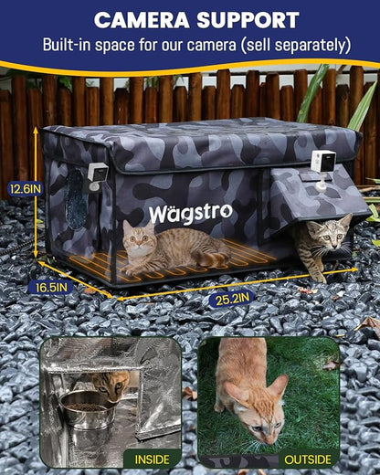 Heated Cat House for Outside, Waterproof Awning & Escape Door Heated Cat Houses for Indoor/Outdoor Cats in Winter, Elevated & Insulated Outdoor Cat Shelter for Feral Cat