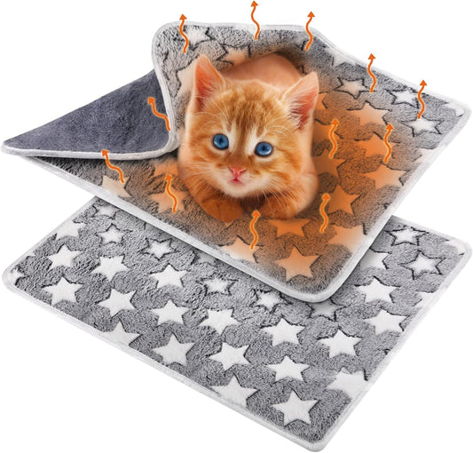 2 Pcs Large Self Warming Cat Pad Self Heating Cat Mat Bed Dog Crate Pet Blankets Thermal Heated Bed Mat for Outdoor Indoor Newborn Kittens Puppies Dog(Large Star,24 x 18)