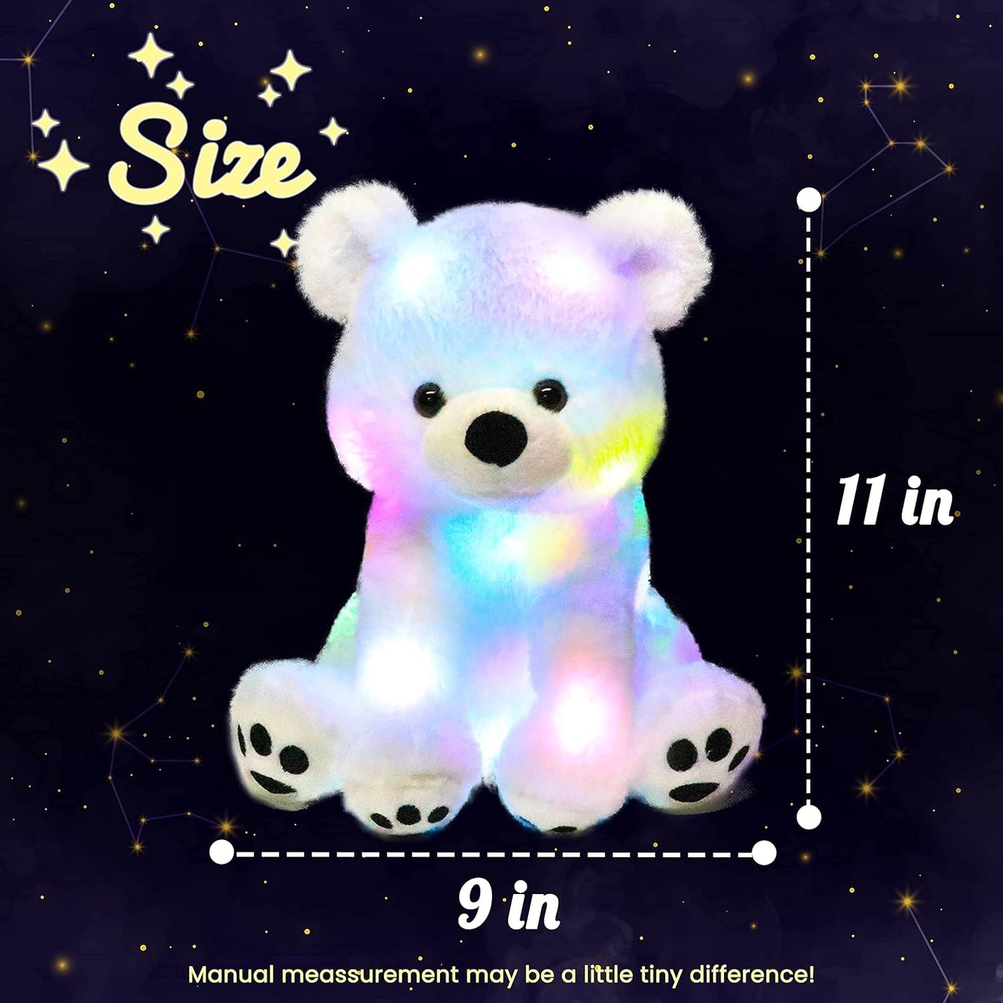 Hopearl LED Plush Polar Bear Lighting Up Stuffed Animal Floppy Night Lights Glow in The Dark Birthday Festival for Kids Boys Girls Toddlers, White, 11''