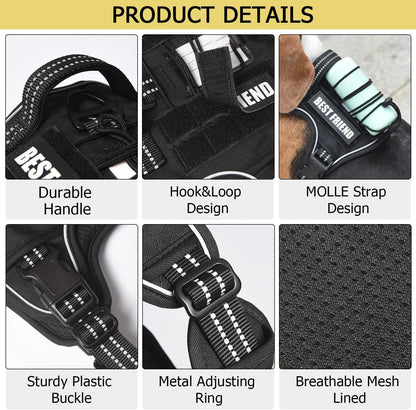 PET MARVEL Tactical Dog Harness for Medium Size, No Pull Military Dog Vest with Easy Control Handle, Molle Hoop & Loop, Adjustable Reflective Reinforced Stich for Walking Training, Black