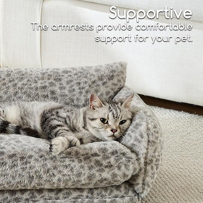 Hollypet Cat Bed Fluffy Plush Mutifuctional Double-Layer Soft Pet Couch Orthopedic Sofa Nest Beds for Small Cats and Dogs, Snow Leopard (21x15x8 inch)