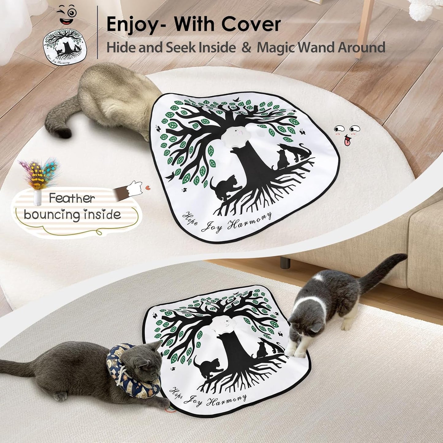 ORSDA Cat Toys for Indoor Cats 4 in 1 Interactive Automatic Cat Toys for Bored Indoor Adult Cats Kitten Toy Rechargeable 8 Hole Mice Whack-A-Mole, Hide and Seek, Moving Feather, 5PCS DIY Replacement