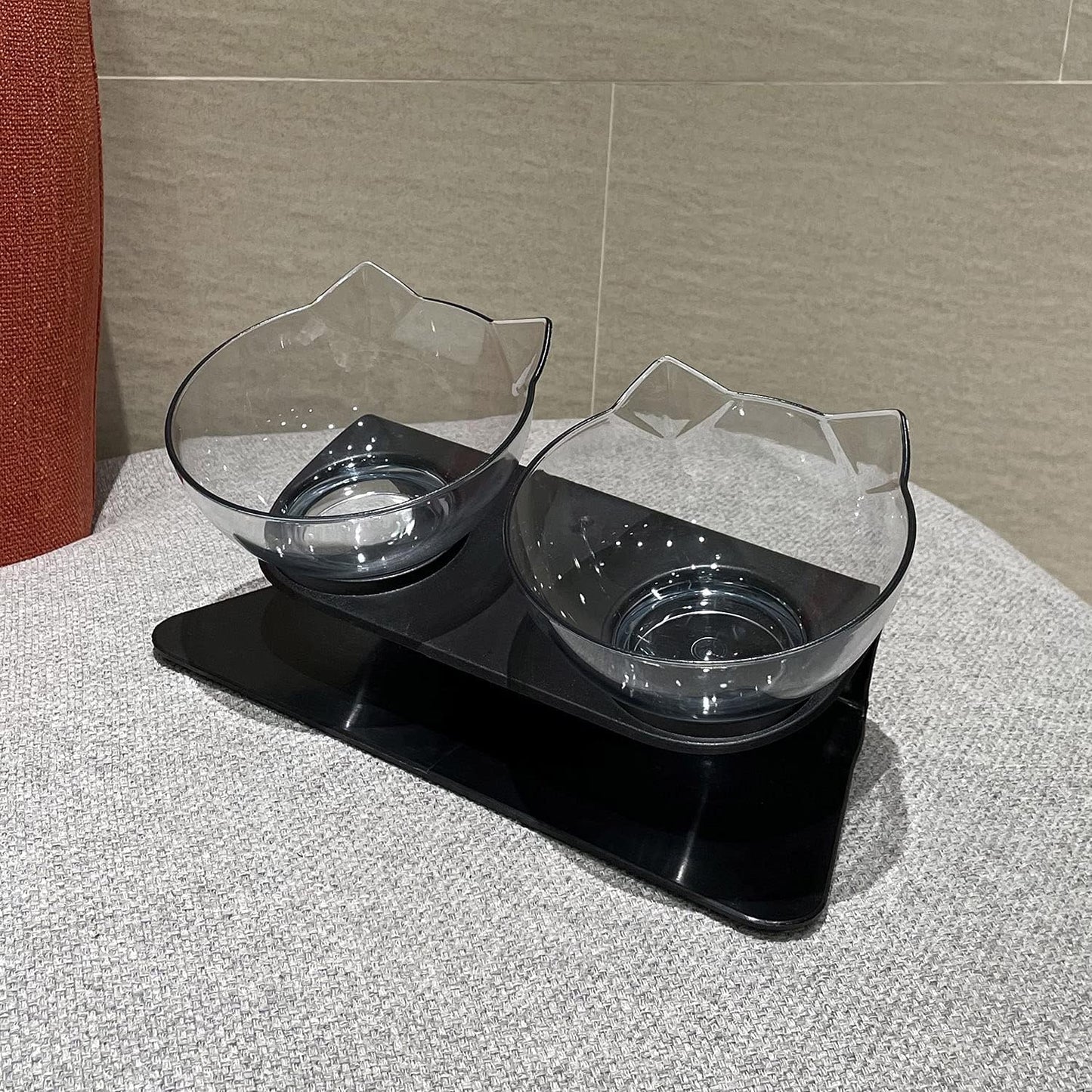 Luck Dawn Double Elevated Cat Bowls with Raised Stand, 15 Tilted cat Bowl Design Neck Guard Stand Raised Pet Food Water Feeder Bowl for Cats or Small Dogs