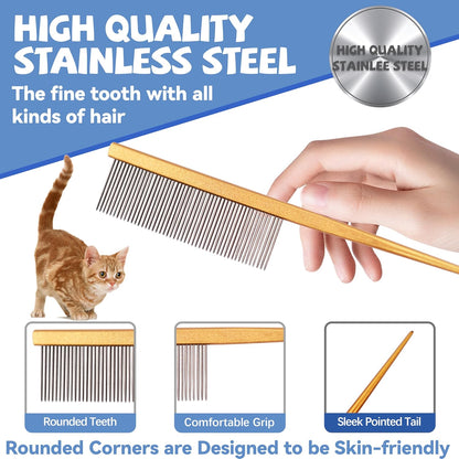 Grooming Pet Comb Rat Tail Dematting Cat and Dog Comb，Rounded Ends Design for Safe Tangle Removal, Hairstyling, Massage，Loose Hair Removal，Prevent Irritation，Fluffing Paws,Face,Tail,Remove Tear Stain