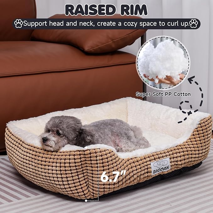 Dog Beds for Small Medium Dogs Washable, Calming Dog Bed Small Size Dog, Orthopedic Dog Bed, Warming Soft Calming Sleeping Puppy Bed Durable Pet Bed with Anti-Slip Bottom (25 inch, Coffee)