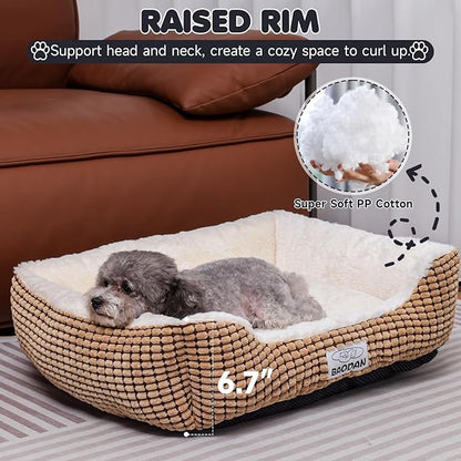 Dog Beds for Small Medium Dogs Washable, Calming Dog Bed Small Size Dog, Orthopedic Dog Bed, Warming Soft Calming Sleeping Puppy Bed Durable Pet Bed with Anti-Slip Bottom (25 inch, Coffee)