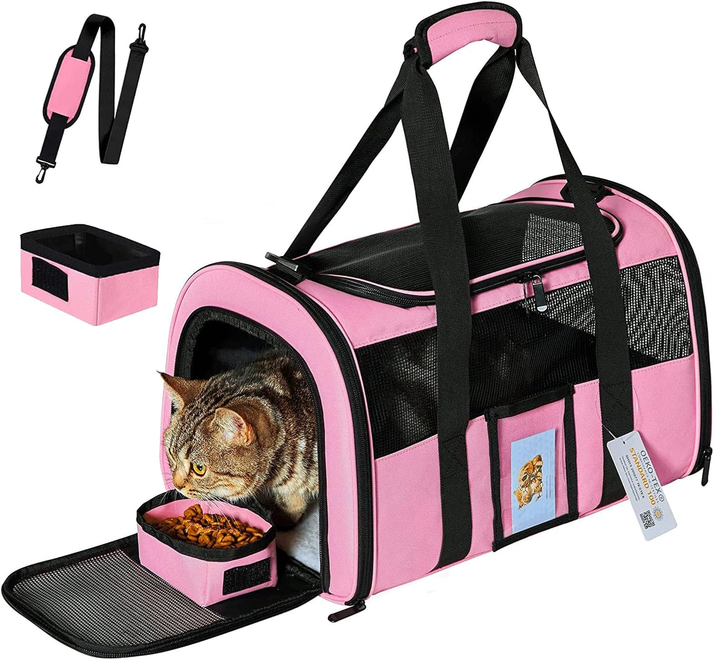 20" Large Cat Carrier Soft Sided for Cats Under 25 lbs, Folding Dog Carrier 20" Carrier for 2 Cats Travel Carrier - Pink