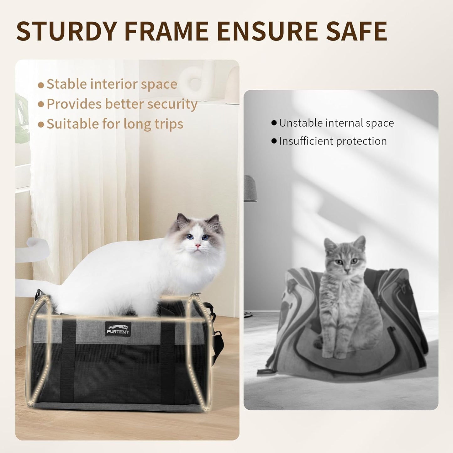 TSA Approved Pet Carrier for Small Cats and Puppies, Soft-Sided and Foldable, Cat and Dog Carrier Fits Pets Up to 15 lbs, Durable Portable Travel Bag with Litter Box, Dark Gray