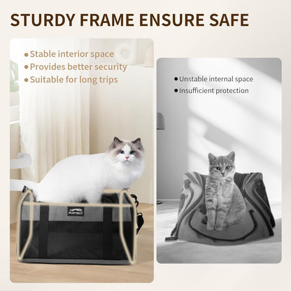 TSA Approved Pet Carrier for Small Cats and Puppies, Soft-Sided and Foldable, Cat and Dog Carrier Fits Pets Up to 15 lbs, Durable Portable Travel Bag with Litter Box, Dark Gray