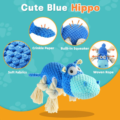 Squeaky Dog Toys - Plush Stuffed Animal Dog Toys for Large, Medium, Small Dogs to Keep Them Busy (Blue, Large)