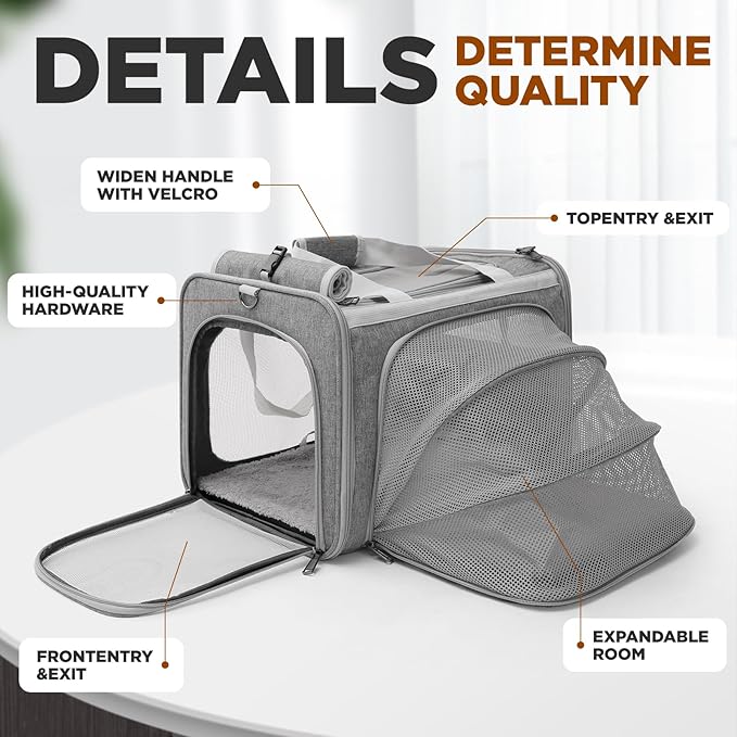 Cat Carriers Soft Stylish Small Dogs Puppy Pets Bag,Sturdy,Ventilated,Airline Approved,Expandable,Rabbit Cage Small Animals Travel Outdoor Carry Kennel Gray Color