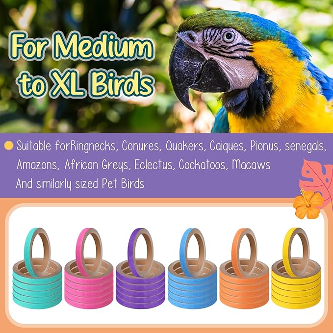 36 Pcs Bagels Bird Toys Bulk for Parrots Durable Cardboard Core Bird Toy Chewing Shredding Foraging Play Foot 2.5'' for Small and Medium Parrot Mini Macaws African Grey Cockatoos