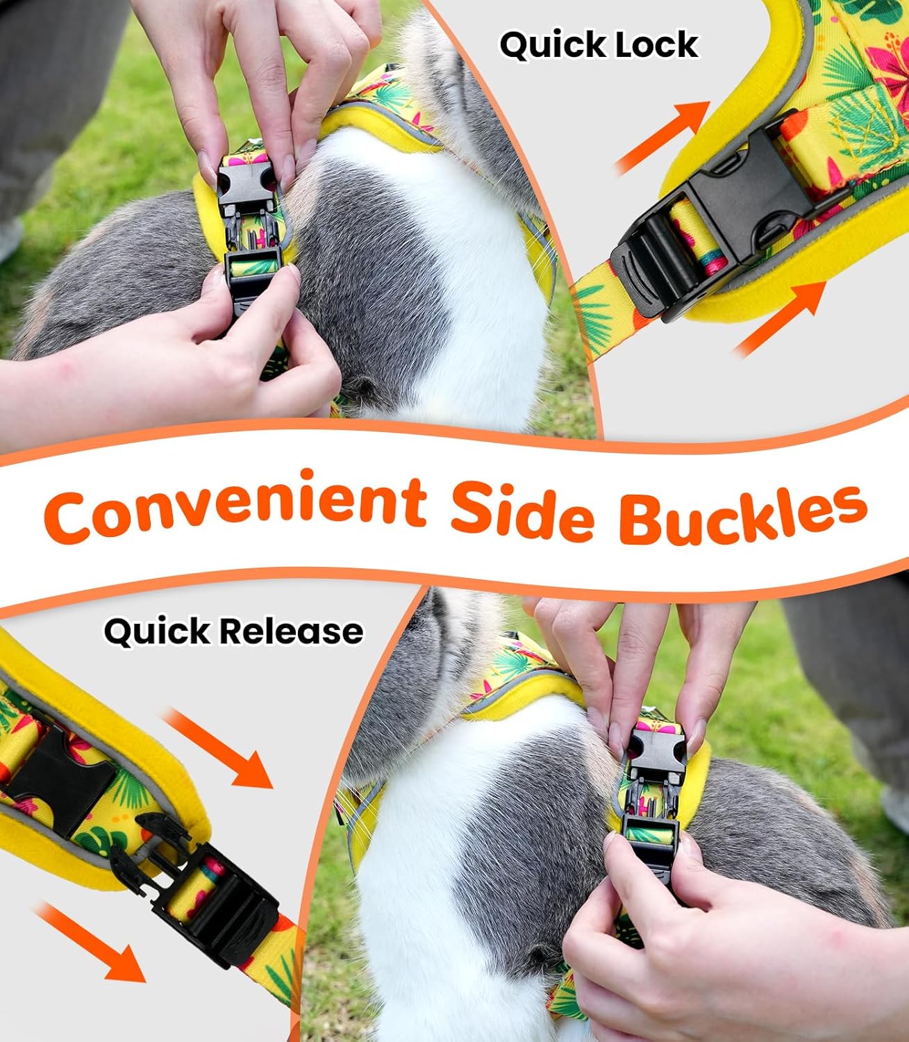 Halypet Cat Harness and Leash Set for Walking, Escape Proof Adjustable Vest Harness with 3-in-1 Integrated Buckles, Easy Control Soft Breathable Mesh with Reflective Strips for Cats, M, Bright Yellow