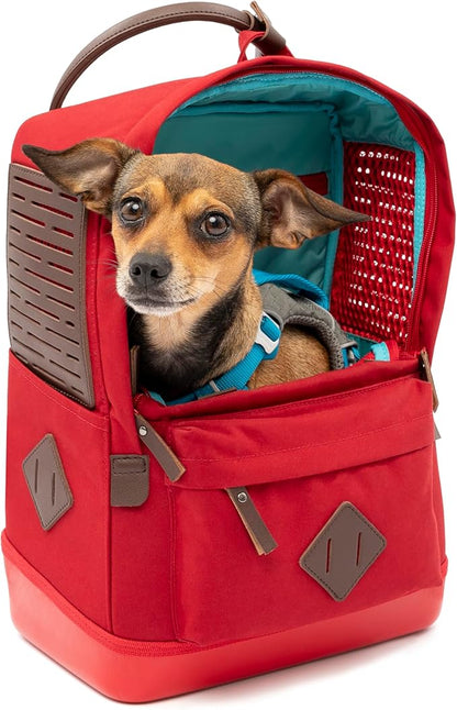 Kurgo Nomad Carrier Backpack - Airline Approved Dog Bag for Travel - Stylish Pet Backpack with Waterproof Bottom - Lightweight for Hiking - Small Breed Dog Carrier with Tablet Sleeve - Red