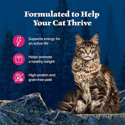 Blue Buffalo Wilderness Natural High-Protein Grain-Free Wet Food for Adult Cats, Salmon Paté, 3-oz. Cans, 24 Count