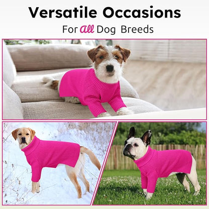 Queenmore XXL Dog Sweater, Large Dog Sweaters for Male Dogs, Turtleneck Plaid Kintsweaters for Large Breeds, Cold Weather Pullover Pet Clothes, Fuchsia 2XL