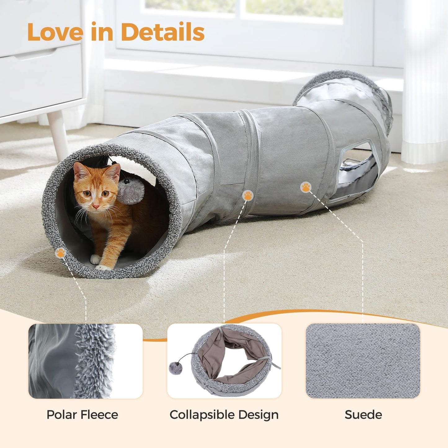 PAWZ Road Cat Tunnel Collapsible S Shape Cat Tunnels for Indoor Cats Cat Play Tube 51 Inches Long 10.5 Inches in Diameter
