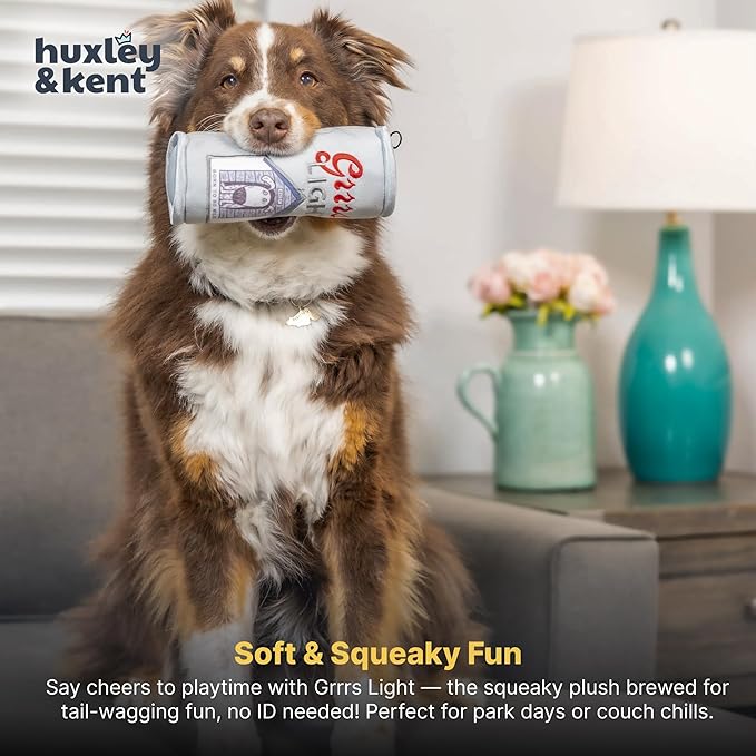 Huxley & Kent Funny Dog Toy w/Squeaker – Power Plush Squeaky Dog Toys for Small, Medium & Large Dogs – Soft Stuffed Animal for Indoor Play & Fetch - Grrrs Light, Small