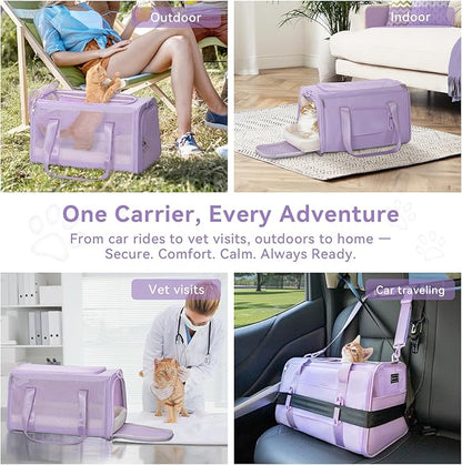 PETSFIT Cat Car Carrier for Small/Medium Cats Dogs, 18"x11"x11" Airline Approved Cat Carrier, with Patent Safety Buckles and Escape-Proof Zipper - Safeguarding Car Travel, Airplane, Vet, Outdoor