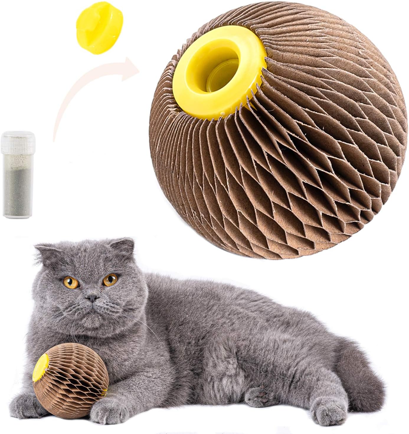 Catnip Ball Toy for Cats Catnip Refillable Scratcher Ball Kitty's Faithful Playmate Reduce Obesity and Loneliness CSB01BR